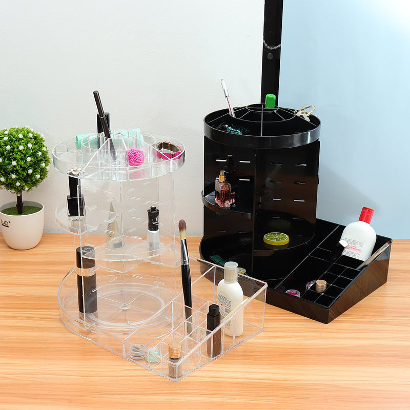 360 Degree Rotating Acrylic Cosmetic Organizer 2 in 1 Makeup Display Rack Storage Case