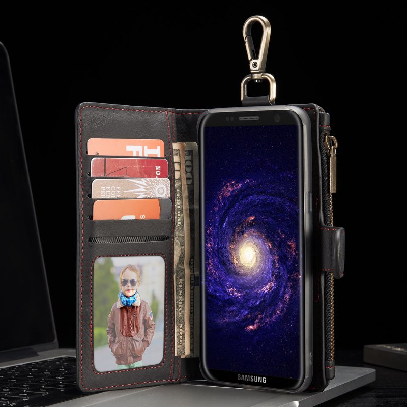 CaseMe PU Leather Multifunctional Detachable Zipper Wallet Hook Case For Samsung Galaxy S8