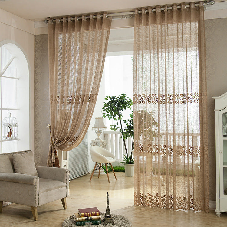 2pcs Fiber Lace Hollow Out Tulle Sheer Curtains Window Screening Bedroom Living Room Home Decor