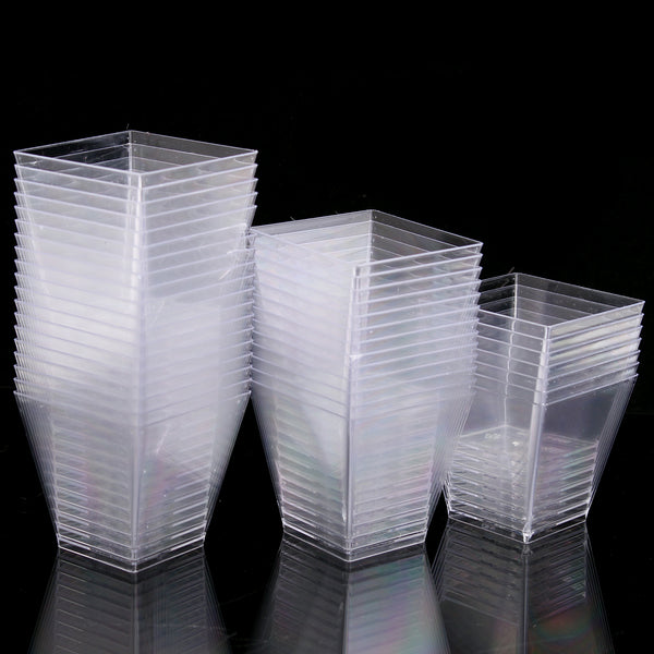 40pcs Plastic Square Mousse Cake Dessert Cup Sample Drink Jelly Tumbler Party Wedding Decor