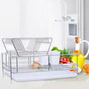 Dish Drainer 2 Tiers Stainless Steel Kitchen Washing Up Rack Holder & Drip Tray Kitchen Storage Rack
