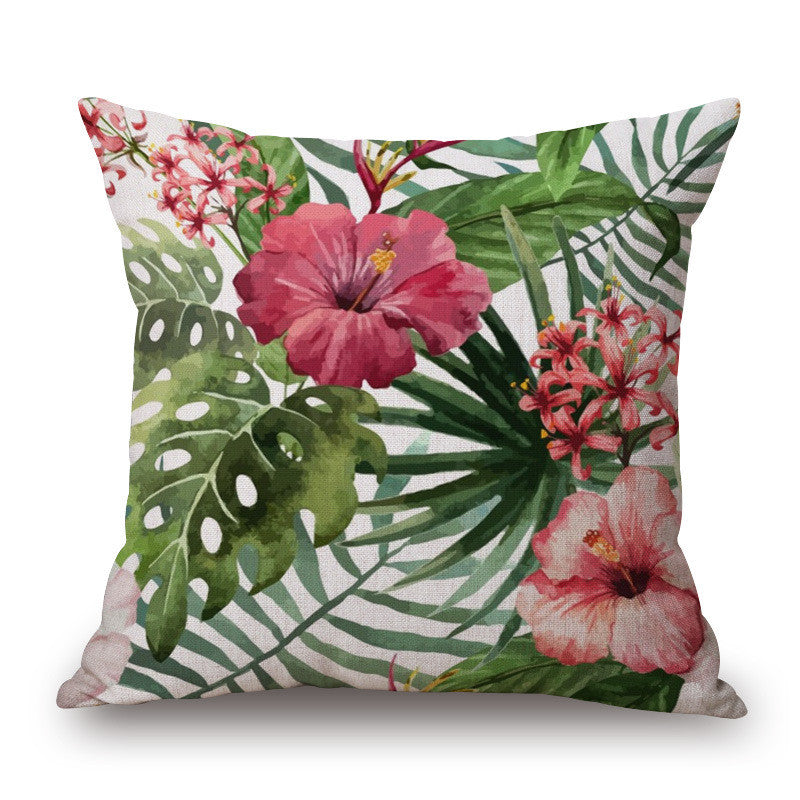 Decorative Throw Pillow Case Fashion Cotton Linen Tropical plant Flowers Grass Cushion Cover