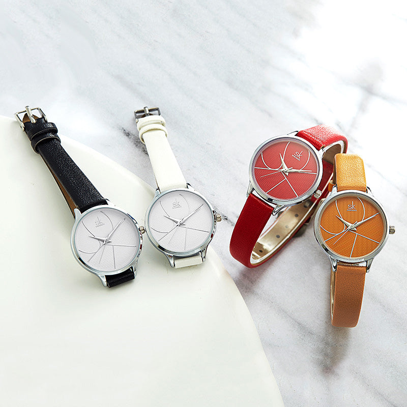 SHENGKE SK K0116 Fashion Simple Dial Conspicuous Leather Strap Women Quartz Watch