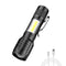 XANES XPE +COB Zoomable Flashlight 3 Modes Waterproof  EDC Tactical Torch Light Work Lamp