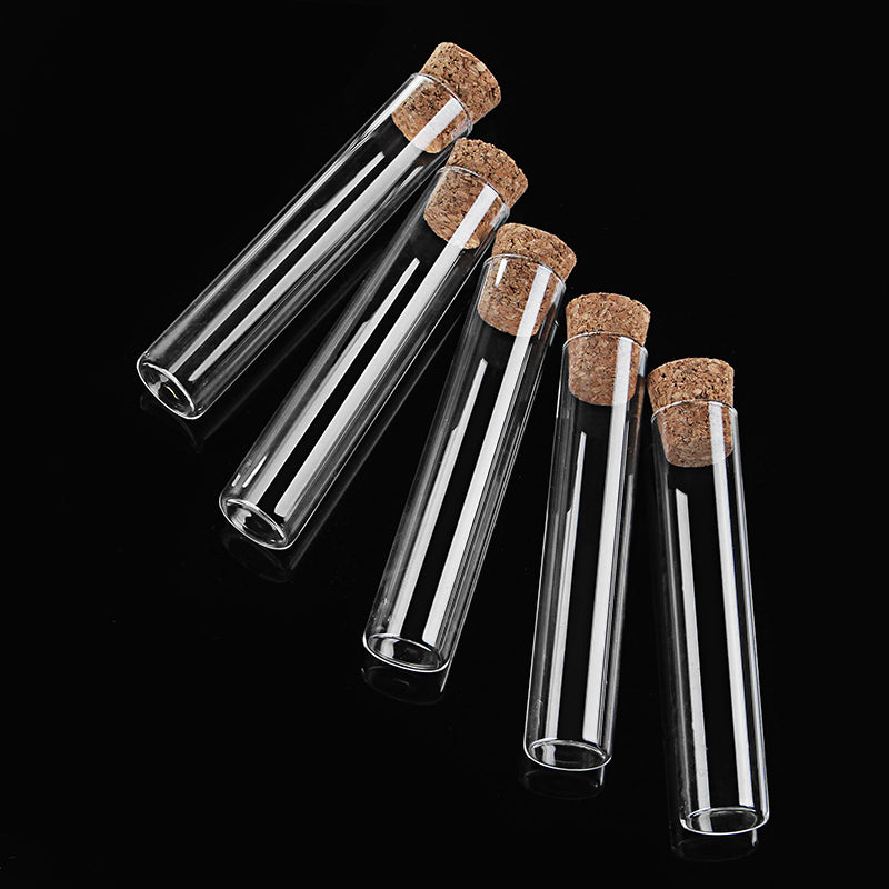 5Pcs 20x100mm Glass Test Tube Flat Bottom Sample Seal Tube with Wooden Stopper Lab Glassware