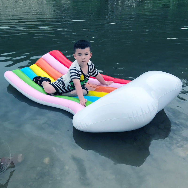 180 x 100cm Rainbow Inflatable Boat Pool Water Float Bed Swimming Ring Air Mattress