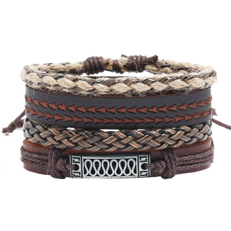Retro Handmade Weaving Bracelet Set DIY Hemp Rope Bracelet 4 Pieces For Men