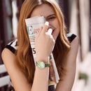 SHENGKE SK K0108 Spring Jade Green Calm Brown Leaf Dial Fashion Leather Strap Women Quartz Watch