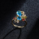 Stylish Gold-Plateda?copper Zircon Ribbon Shape Multicolor Crystal Finger Ring for Women