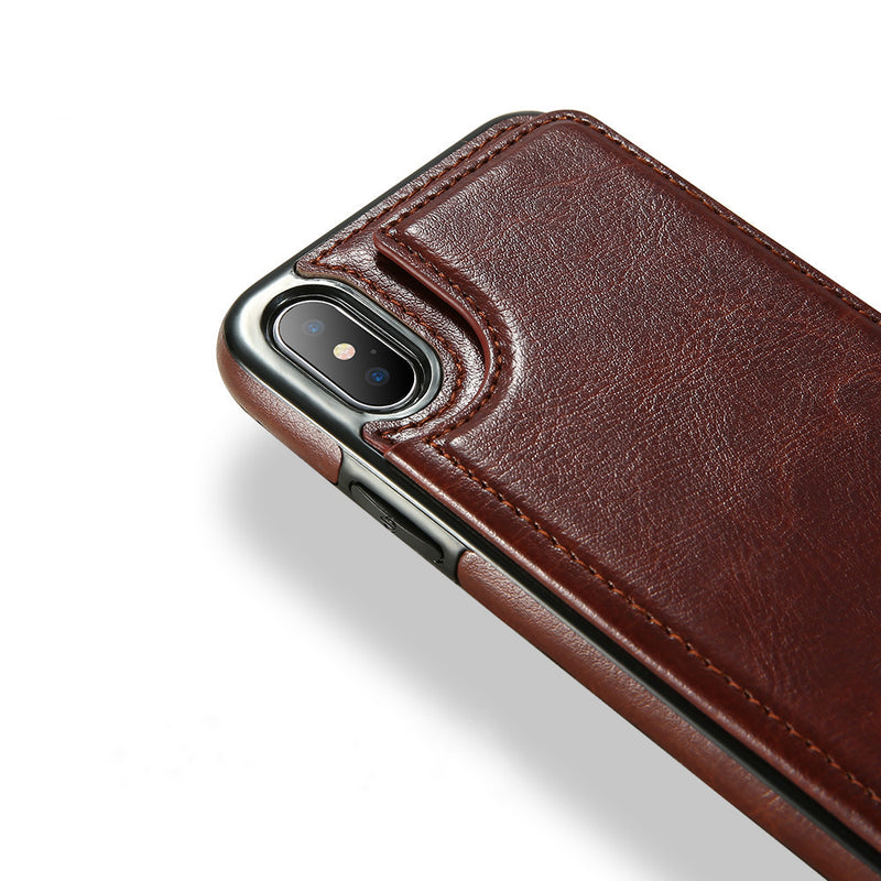 KISSCASE Retro PU Leather Card Slots Bracket Protective Case for iPhone XS/X 7/8 Plus 6/6s Plus