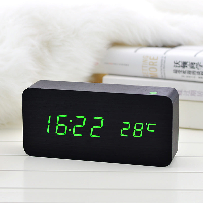 Alarm Clock LED Wooden VST Creatives Thermometer Digital Display Voice Control