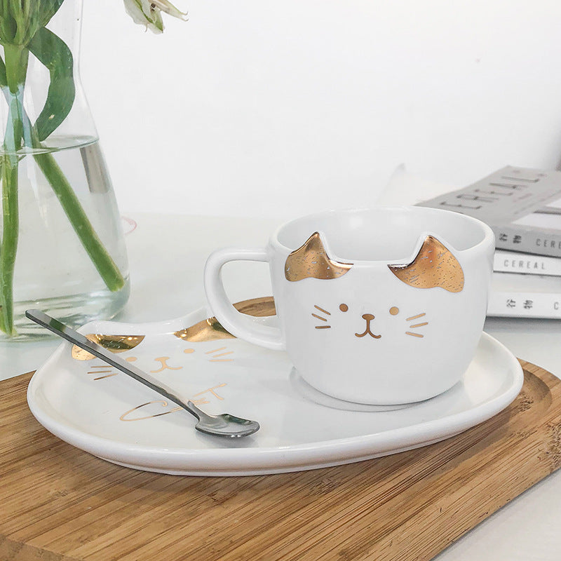 200ML Cat Gold Ceramic Coffee Cup Dish Restaurant With Dish Water Cup Office Cup Tea Cup