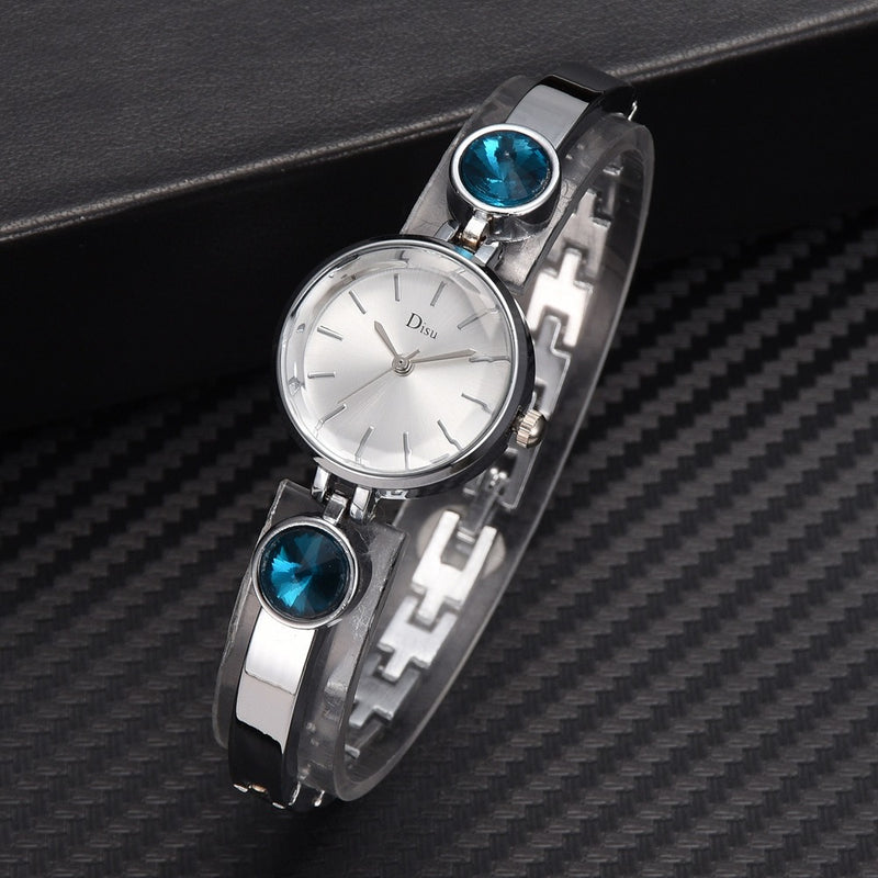 Elegant Big Crystal Alloy Strap Slim Ladies Dress Bracelet Women Simple Dial Quartz Watch