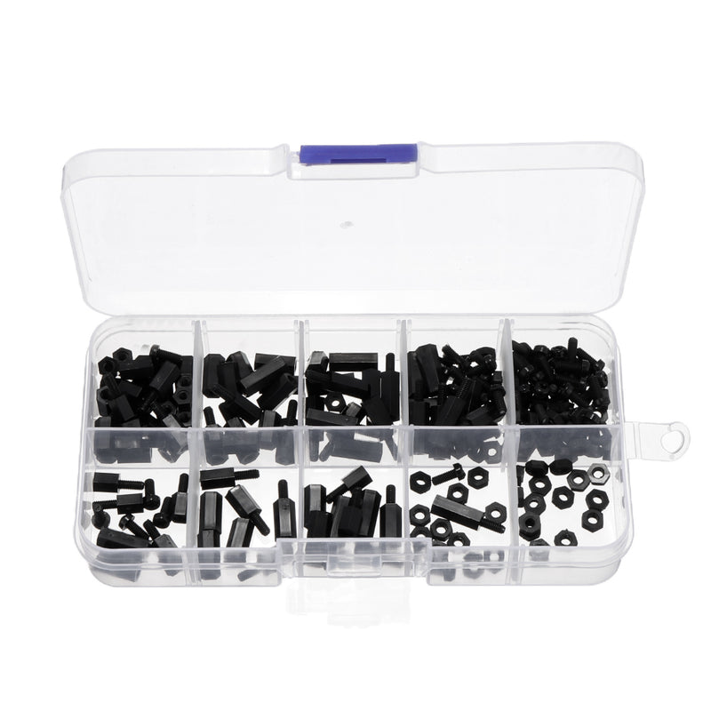 Suleve M2.5NH1 200Pcs Nylon Screw White/Black Hex Screw Nut PCB Standoff Spacer Assortment Kit