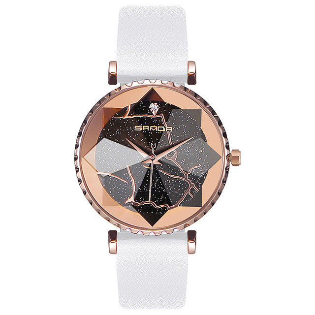 SANDA P231 Women Fashion Star Transparent Dial Leather Band Quartz Watch