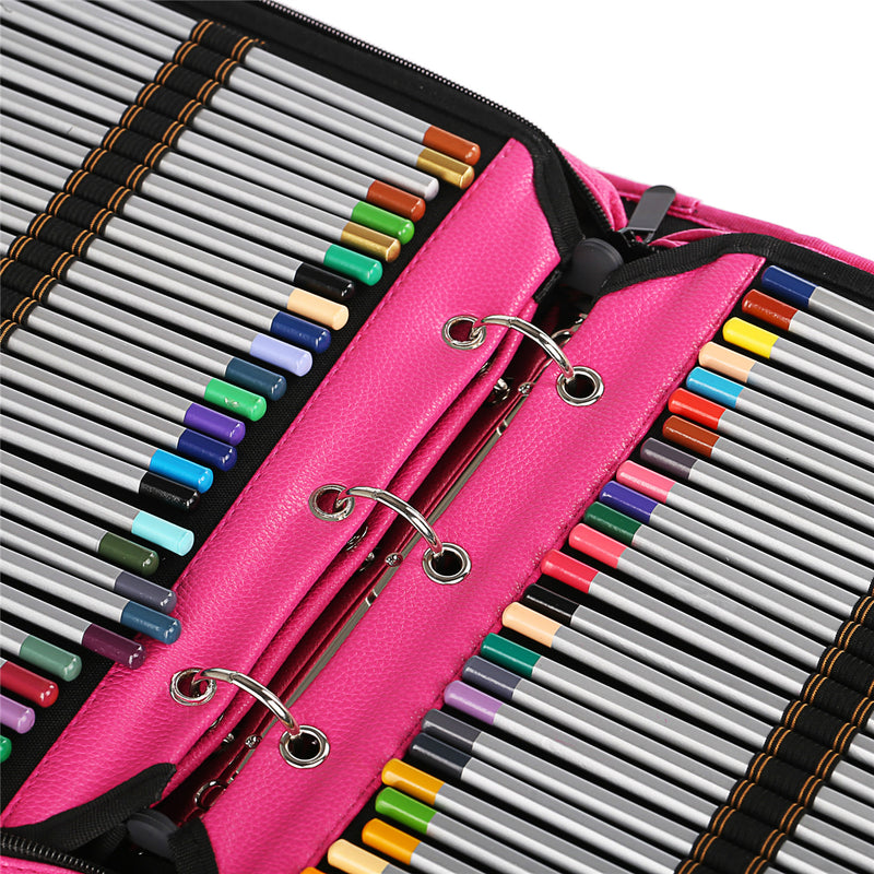 180 Slots Pencil Case Pencil Bag Large Capacity Bag PU Leather Zippered with Detachable Strap Stationary Supplies