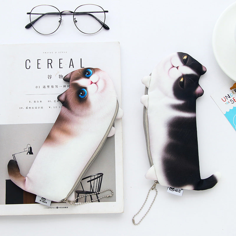 WAM PC-08 Simulation Cat Pencil Case School Stationery Pen Bag Multifunctional Cosmetic Bag