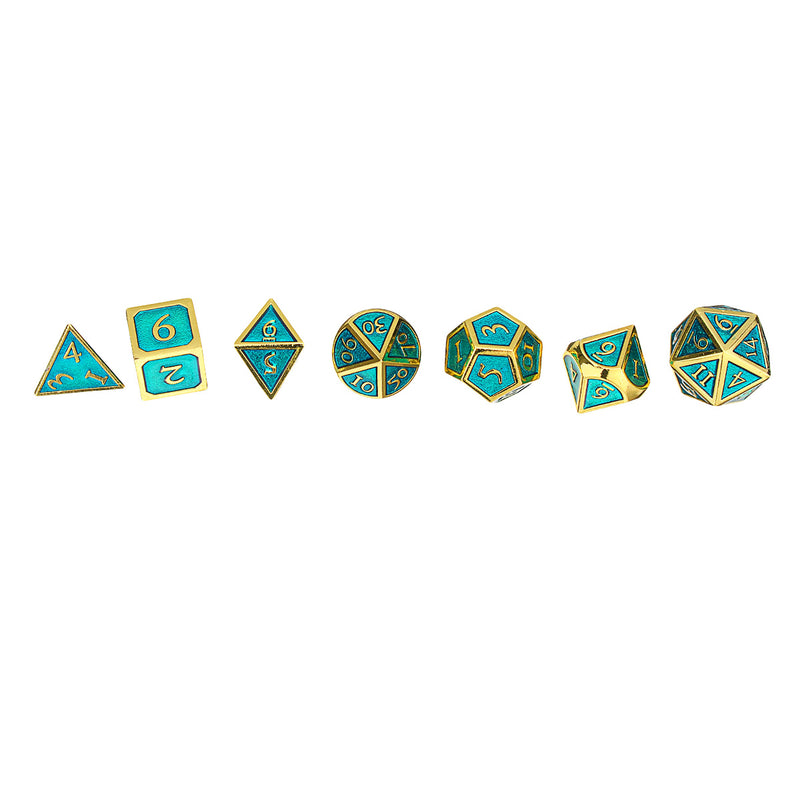7pcs Embossed Heavy Metal Polyhedral Dices DnD RPG SET w/ Bag