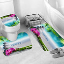 4Pcs Shower Curtain Waterproof Home Bathroom Bath Mat Set Rug Toilet Lid Cover !