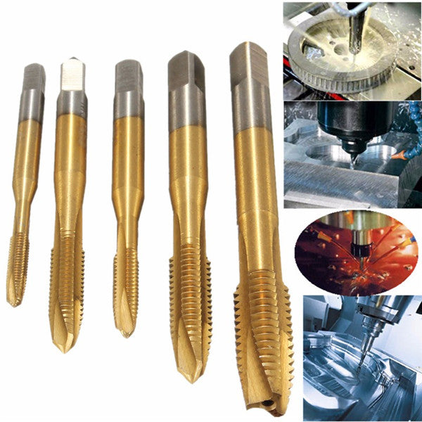 5pcs M3-M8 HSS Spiral Point Tap Straight Flute Metric Titanium Machine Screw Tap