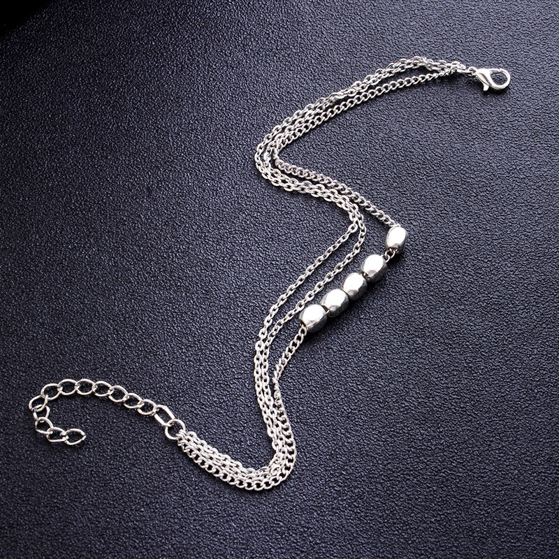 Trendy Sterling Silver Plated  Beads Anklet Barefoot Sandals Foot Chain for Women
