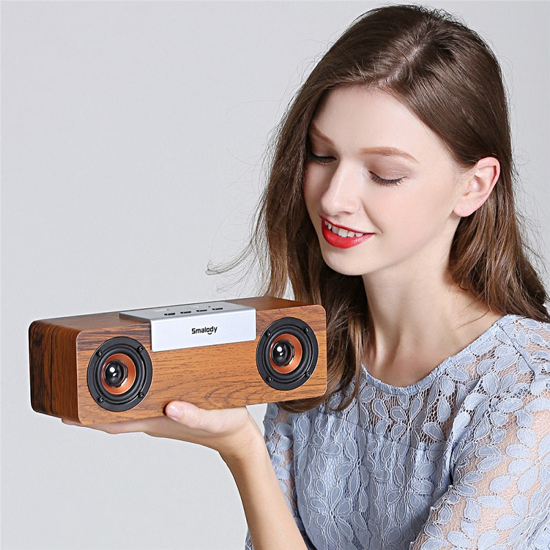 Smalody bluetooth 5.0 Speaker Portable Wooden Wireless TWS Speaker Stereo Subwoofer TF Card FM Headset