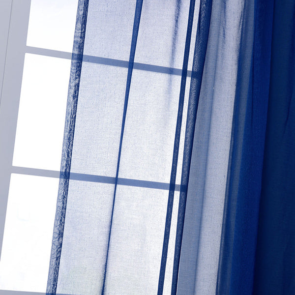 Dark Blue Europe Style Punching Sheer Curtain Balcony Bedroom Living Room Window Screen Decor