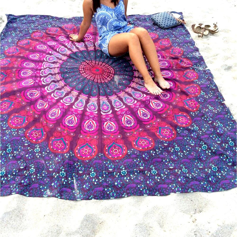 Honana WX-99 New 150x210cm Bohemian Style Polyester Fiber Beach Towel Mat Tapestry Mandala Rectangle Bed Sheet