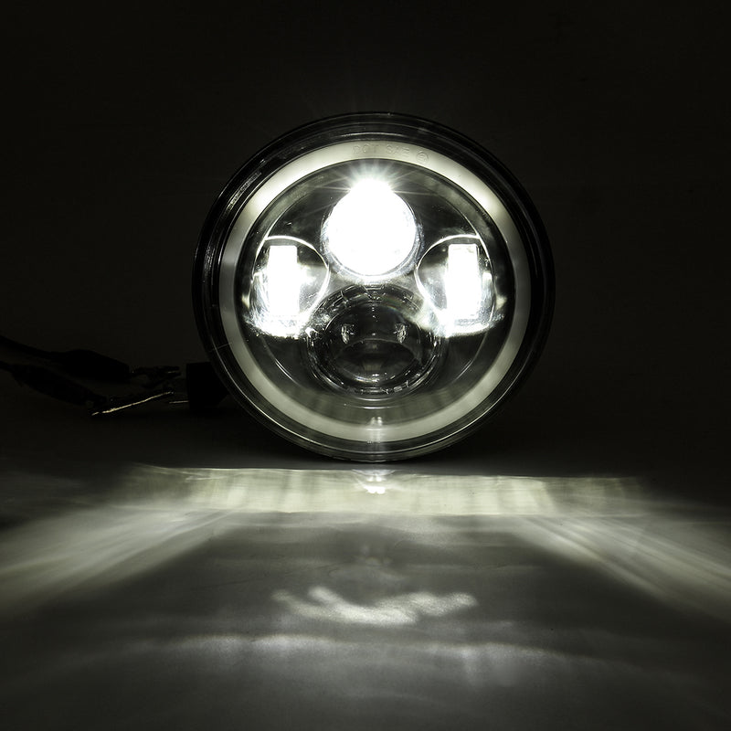 7'' 75W 6000K DRL Amber Halo Angle Eyes Projector LED Round Headlights Hi/Lo Beam Turn signal Light For Harley/Yamaha/Jeep