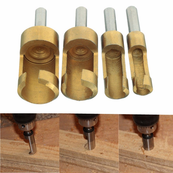 4pcs Titanium Plug Cutter Set 6-16mm Hole Saw Cutter Wood Drills for Woodworking