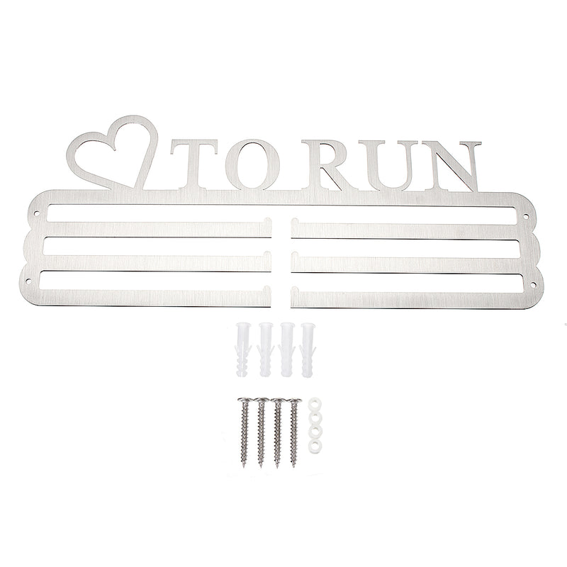 'LOVE TO RUN' Medal Hanger Display Holder Brushed Stainless Steel Wire 36 Medals Hanger 32cm Triple Bar