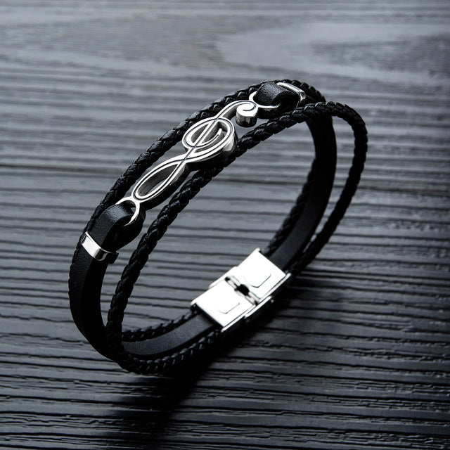 Simple Men's Note Leather  Multi-layer Woven Bracelet