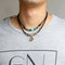 Vintage Beaded Pendant Necklace Wax Rope Irregular Copper Coin Charm Necklace Ethnic Jewelry for Men