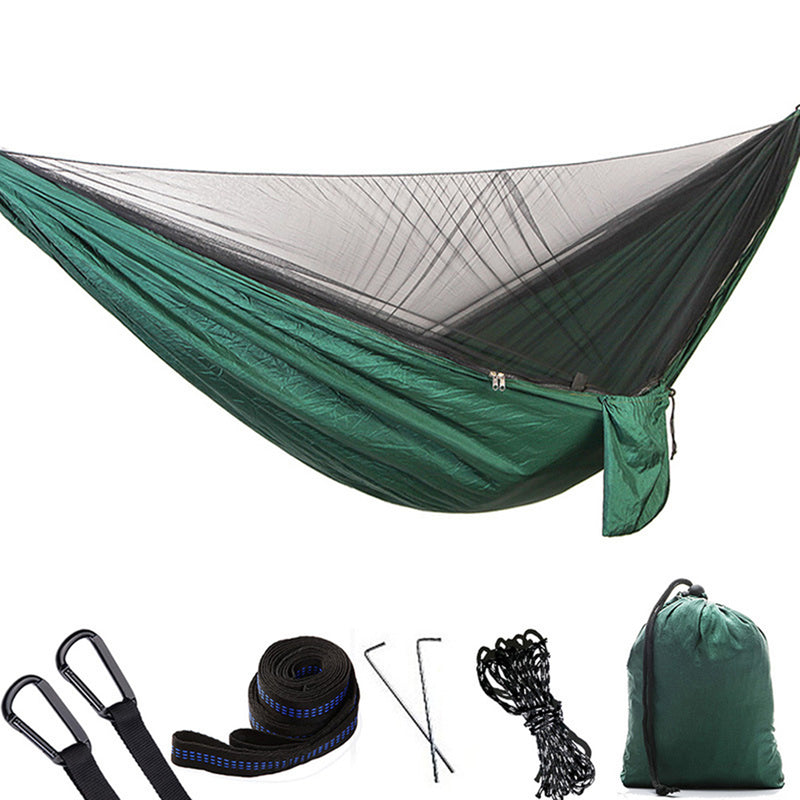 1-2 Person Portable Outdoor Camping Hammock with Mosquito Net High Strength Parachute Fabric Hanging Bed Hunting Sleeping Swing