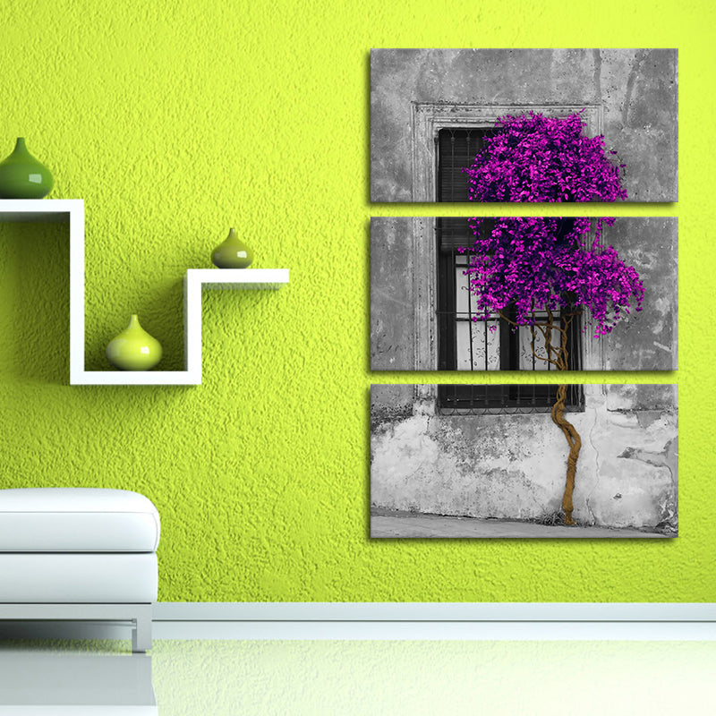 Miico Hand Painted Three Combination Decorative Paintings Purple Tree Wall Art For Home Decoration