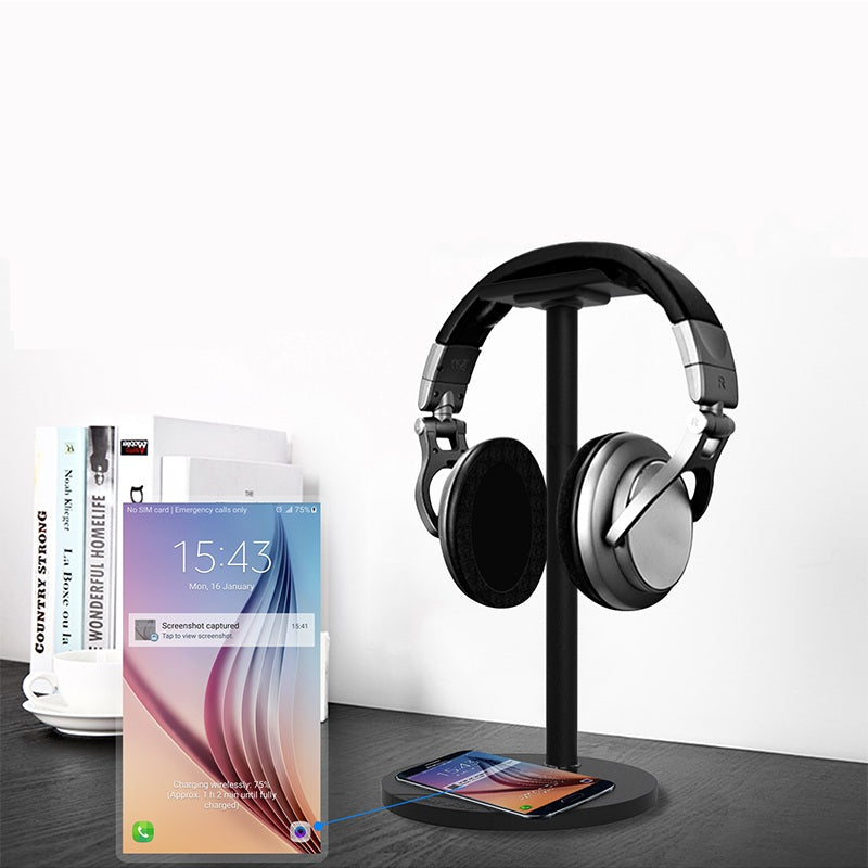 New Bee 2 in 1 Qi Wireless Charger Headphone Stand Aluminum Alloy Desktop Headset Bracket Holder