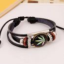 Punk Multilayer Unisex Bracelets Wooden Beads Maple Leaf Bracelet for Men