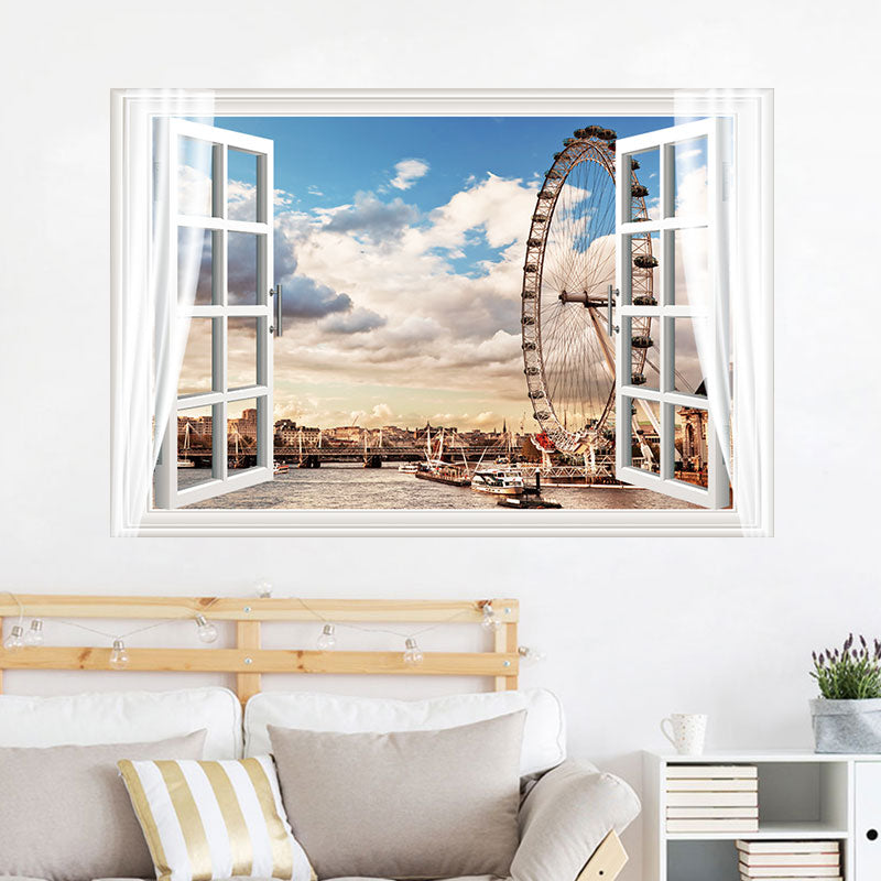 Miico FX82014 Ferris Wheel Landscape Wall Sticker Removable Sticker Window Printing Home Decoration Wall Sticker