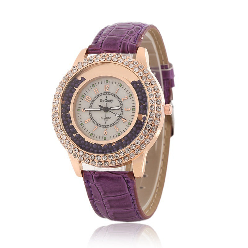 Fashion Ladies Dress Colorful Leather Band Crystal Women Quartz Watch