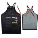 4 Styles Denim Bib Apron Leather Strap Hairtician Barista Work Hairdressing Robe