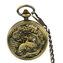 JIJIA JX014 Crane Pattern Hollow Black Bronze Mechanical Pocket Watch