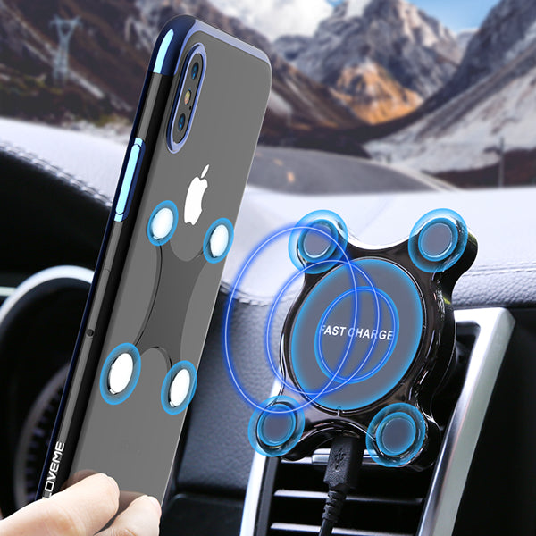 FLOVEME 2 in 1 360 Degree Rotation Magnetic Wireless Car Charger For iPhone X 8Plus Xiaom Mix2s S9