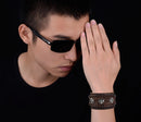 Punk Adjustable Zinc Alloy Cross Double Genuine Leather Bracelet for Men