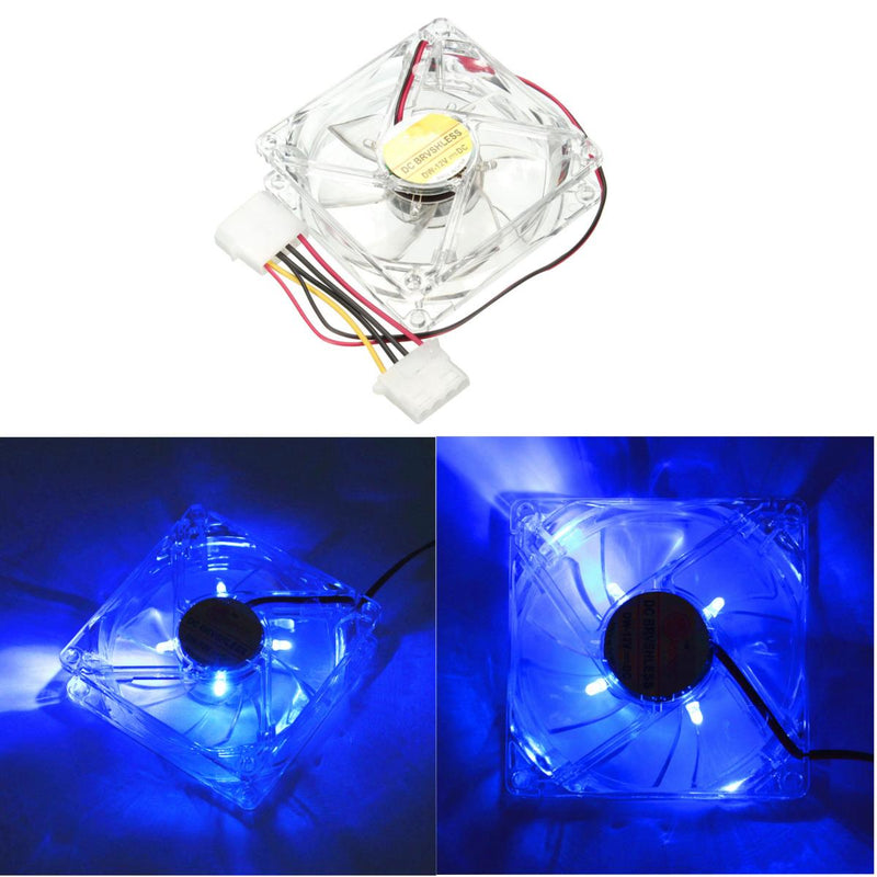 12V 80mm 4 Pin Blue LED Light Neon PC Computer Case Cooling Fan