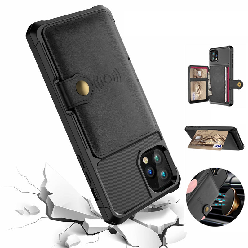 Luxury Armor Magnetic Adsorption Multi Card Slots Stand PU Leather Shockproof Wallet Protective Case for iPhone 11 / Pro / Pro Max