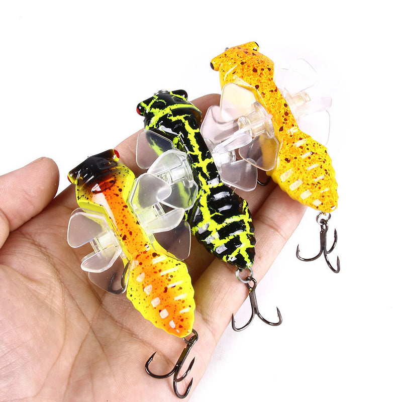 HENGJIA 1PCS Cicada-shaped Fishing Lure Rotating Tail Popper Topwater Swim Crankbait Artificial Hard Bait
