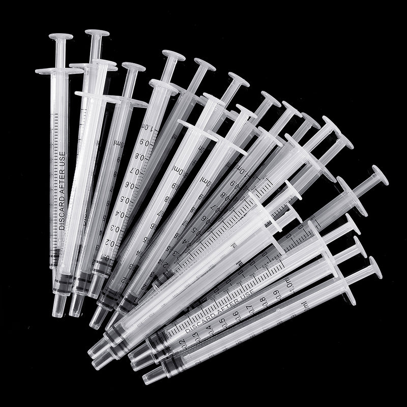 20Pcs/Set 1ml Plastic Dispensing Syringe Injector No Needles 0.01ml Graduation for Refilling and Measuring Liquids Industrial Glue Applicator