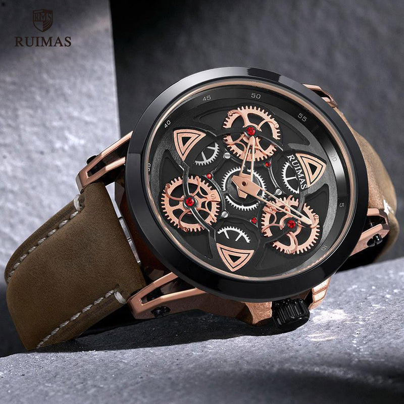 RUIMAS 550 Mechanical Design Creative Men Wrist Watch Cowhide Strap Quartz Watch