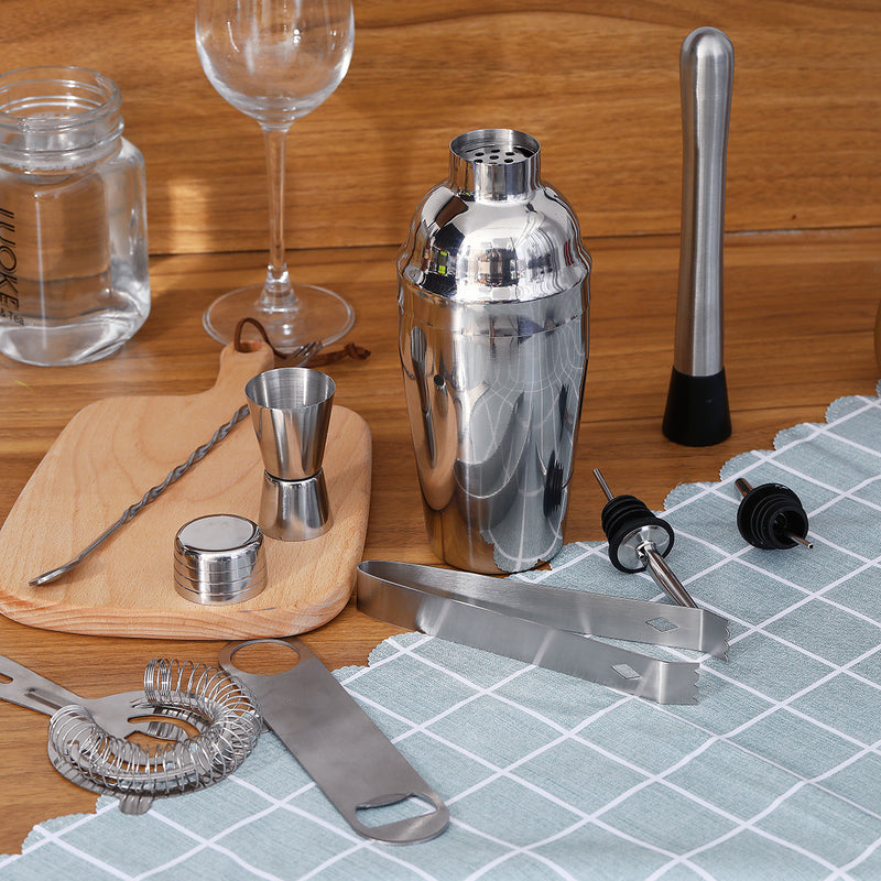 10pcs Cocktail Shaker Bartender Bar Stainless Steel Alloy Mixer Bar Bartender Set Kit