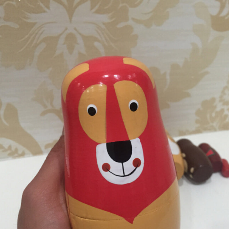 6PCS/Set Cute Wooden Animal Paint Nesting Dolls Decorations Russian Doll Matryoshka Hand Paint Toys
